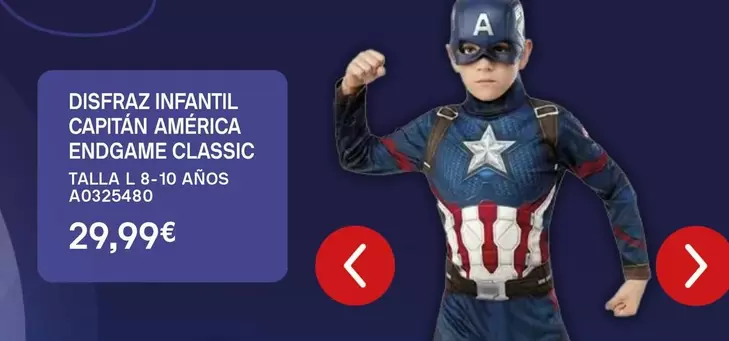 Oferta de Disfraz Infantil Capitán América Endgame Classic por 29,99€ en Juguettos