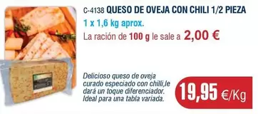 Oferta de Queso De Oveja Con Chili 1/2 Pieza por 19,95€ en Abordo