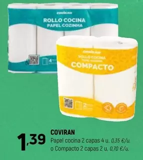 Oferta de Coviran - Papel Cocina 2 Capas 4 U. O Compacto 2 Capas 2 U. por 1,39€ en Coviran