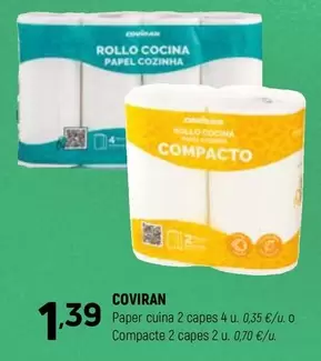 Oferta de Coviran - Paper Cuina 2 Capes 4 U. por 1,39€ en Coviran