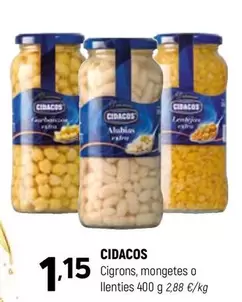 Oferta de Cidacos - Cigrons, Mongetes O Llenties por 1,15€ en Coviran