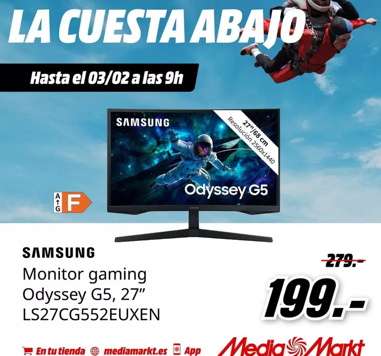 Oferta de Cuesta - Monitor Gaming Odyssey G5, 27" LS27CG552EUXEN por 199€ en MediaMarkt