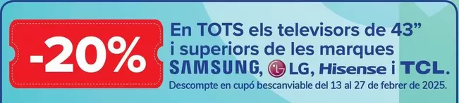 Oferta de Samsung - En Todos Los Televisores De 43" Y Superiores De Las Marcas Lg, Hisense Y Tcl en Carrefour