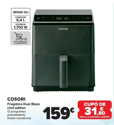 Oferta de Cosori - Freidora Dual Blaze Chef Edition por 159€ en Carrefour