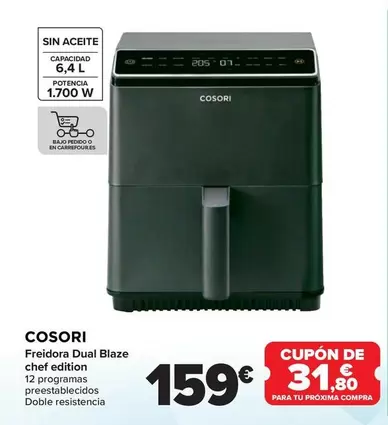 Oferta de Cosori - Freidora Dual Blaze Chef Edition por 159€ en Carrefour