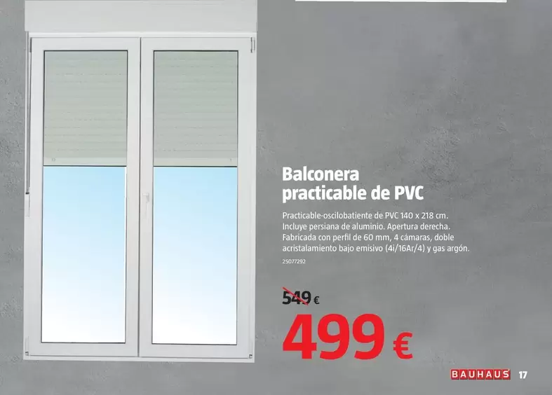 Oferta de Balconera Practicable De PVC  por 499€ en BAUHAUS