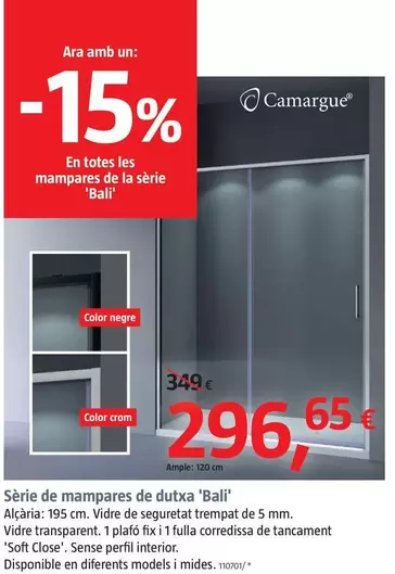 Oferta de Camargue - Serie De Mamparas De Ducha 'Bali' por 296,65€ en BAUHAUS