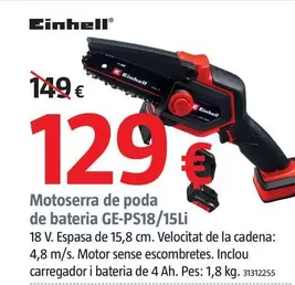 Oferta de Einhell - Motosierra De Poda De Batería GE-PS18/15Li por 129€ en BAUHAUS