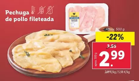 Oferta de Pechuga De Pollo Fileteada por 2,99€ en Lidl