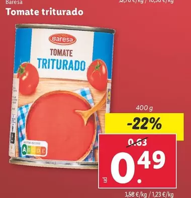 Oferta de Baresa - Tomate Triturado por 0,49€ en Lidl