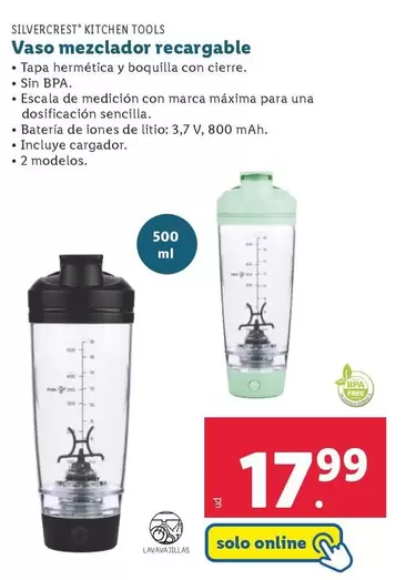 Oferta de Silvercrest Kitchen Tools - Vaso Mezclador Recargable por 17,99€ en Lidl