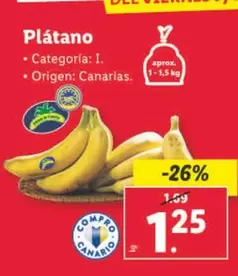 Oferta de Plátano  por 1,25€ en Lidl