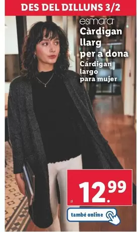 Oferta de Esmara - Cardigan Llarg Per A Dona  por 12,99€ en Lidl