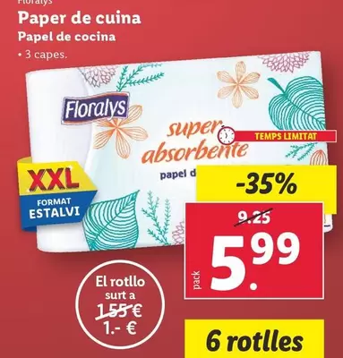 Oferta de Floralys - Papel De Cocina por 5,99€ en Lidl