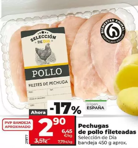 Oferta de Seleccion De Dia - Pechugas De Pollo Fileteadas por 2,9€ en Dia