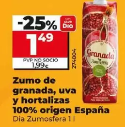 Oferta de Dia Zumosfera - Zumo De Granada, Uva Y Hortalizas 100% Origen España por 1,49€ en Dia