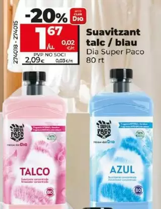 Oferta de Dia Super Paco - Suavizante Talco / Azul por 1,67€ en Dia