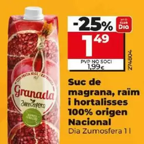 Oferta de Dia Zumosfera - Zumo De Granada, Uva Y Hortalizas 100% Origen España por 1,49€ en Dia