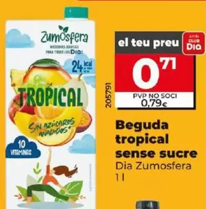 Oferta de Dia Zumosfera - Bebida Tropical Sin Azúcar por 0,71€ en Dia