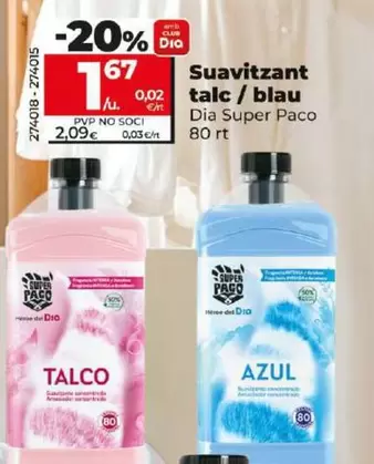 Oferta de Dia Super Paco - Suavizante Talco / Azul por 1,67€ en Dia