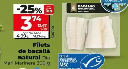 Oferta de Dia Mari Marinera - Filetes De Bacalao Natural por 3,74€ en Dia