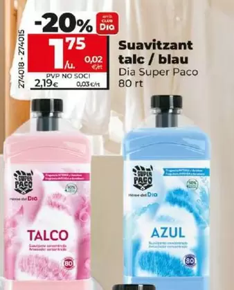 Oferta de Dia Super Paco - Suavizante Talco / Azul por 1,75€ en Dia