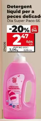 Oferta de Dia Super Paco - Detergente Liquido Para Prendas Delica por 2,47€ en Dia