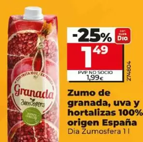 Oferta de Dia Zumosfera - Zumo De Granada, Uva Y Hortalizas 100% Origen España por 1,49€ en Dia