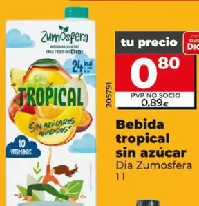 Oferta de Dia Zumosfera - Bebida Tropical Sin Azucar por 0,8€ en Dia