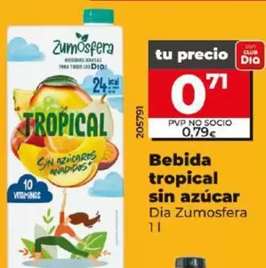 Oferta de Dia Zumosfera - Bebida Tropical Sin Azúcar por 0,71€ en Dia