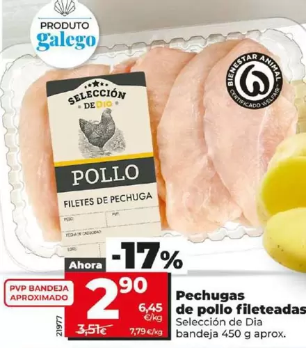 Oferta de Seleccion De Dia - Pechugas De Pollo Fileteadas por 2,9€ en Dia