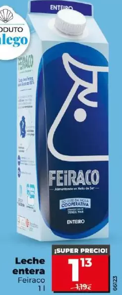 Oferta de Feiraco - Leche Entera por 1,13€ en Dia