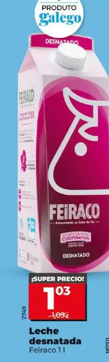 Oferta de Feiraco - Leche Desnatada por 1,03€ en Dia