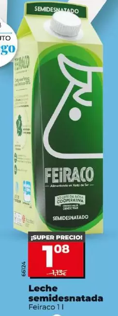 Oferta de Feiraco - Leche Semidesnatada por 1,08€ en Dia