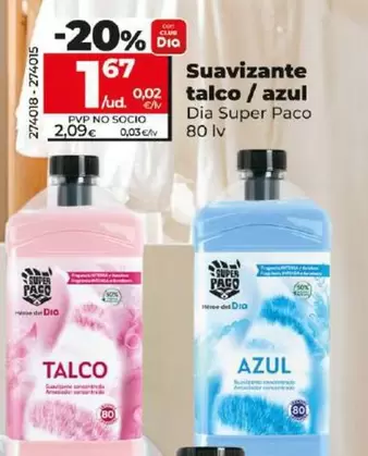 Oferta de Dia Super Paco - Suavizante Talco / Azul por 1,67€ en Dia