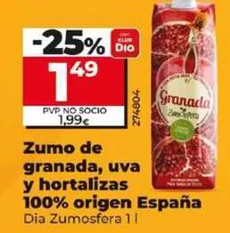 Oferta de Dia Zumosfera - Zumo De Granada, Uva Y Hortalizas 100% Origen España por 1,49€ en Dia