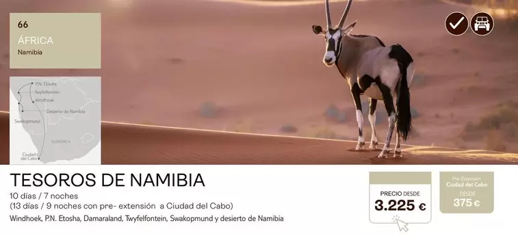 Oferta de Tesoros De Namibia por 3225€ en Tui Travel PLC