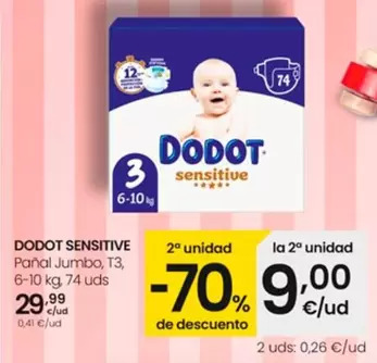 Oferta de Dodot sensitive - Panal Jumbo T3 por 29,99€ en Eroski