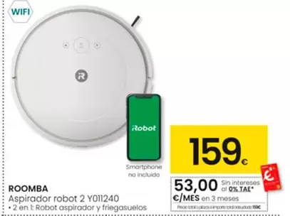 Oferta de Roomba - Aspirador Robot 2 YO11240  por 159€ en Eroski