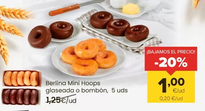 Oferta de Berlina Mini Hoops Glaseada O Bombon por 1€ en Autoservicios Familia