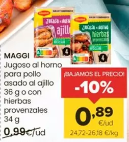 Oferta de Maggi - Jugoso Al Horno Para Pollo Asado Al Ajillo O Con Hierbas Provenzeles por 0,89€ en Autoservicios Familia