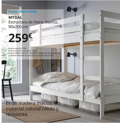 Oferta de Mydal - Estructura De Litera, Blanco, 90x200 Cm por 259€ en IKEA