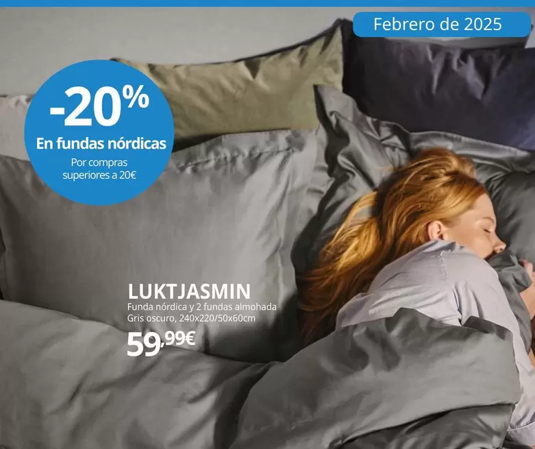 Oferta de  Luktjasmin Funda Nórdica Y 2 Fundas Almohada Gris Oscuro por 59,99€ en IKEA