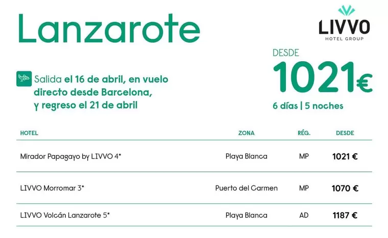 Oferta de Abril - Lanzarote por 1021€ en Travelplan