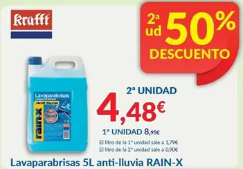 Oferta de Krafft - Lavaparabrisas 5l Anti-lluvia Rain-x por 8,95€ en Aurgi