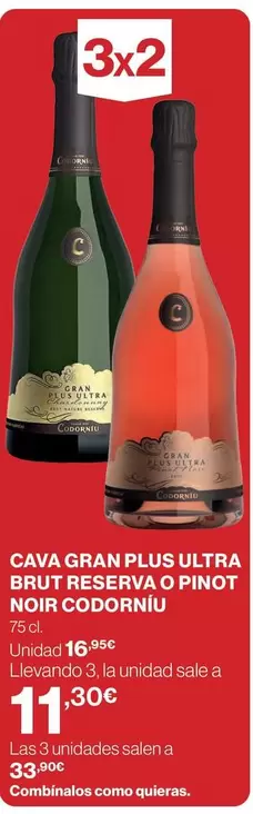 Oferta de Codorniu - Cava Gran Plus Ultra Brut Reserva O Pinot Noir por 16,6€ en Hipercor