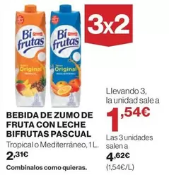 Oferta de Bifrutas - Bebida De Zumo De Fruta Con Leche Pascual por 2,31€ en Hipercor