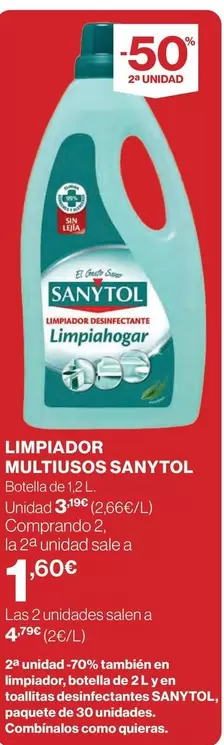 Oferta de Sanytol - Limpiador Multiusos por 1,6€ en Hipercor