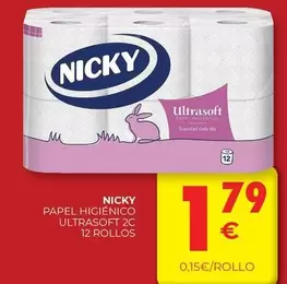 Oferta de Nicky - Papel Higienico Ultrasoft 2C 12 Rollos por 1,79€ en CashDiplo