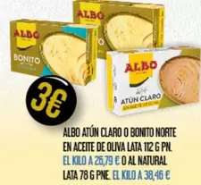 Oferta de Albo -  Atún Claro O Bonito Norte En Aceite De Oliva por 3€ en Claudio